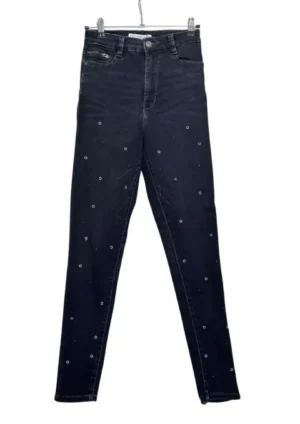 PANTALÓN NEGRO CON TACHES ZARA TALLA 34 (XS)