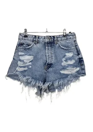 SHORT DENIM INDIGO CLARO DESGASTADO BERSHKA TALLA 36 (S)