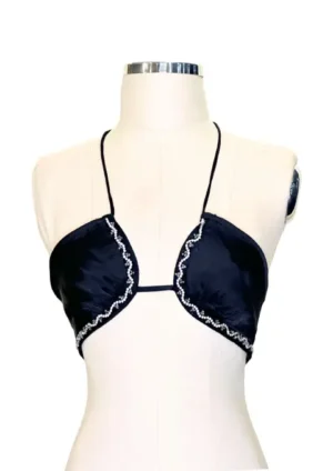 TOP NEGRO DE SEDA CON PIEDRAS ZARA TALLA XS