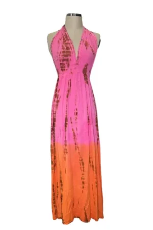 VESTIDO ROSADO CON NARANJA TELA TIPO CREPÉ TIARE HAWAII TALLA S-M