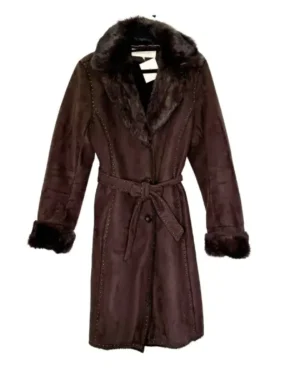 ABRIGO CAFÉ GAMUZADO CON PELO EN CUELLO GERARD DAREL TALLA 40 (L)