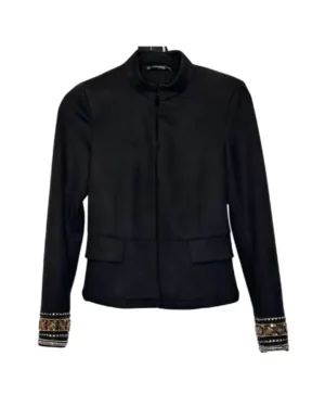 CHAQUETA PIEL DURAZNO CON BORDADO EN PUÑOS ZARA TALLA S